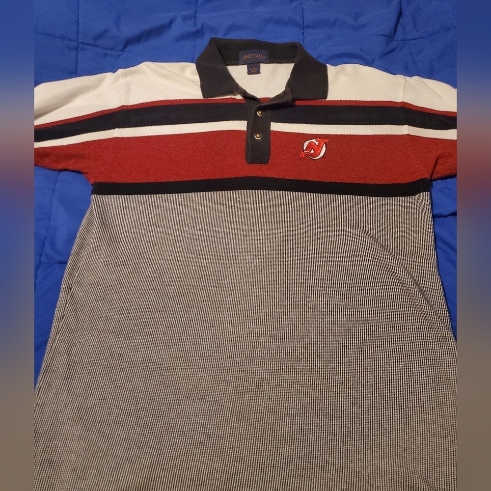 Vintage New Jersey Devils Antigua Polo Shirt Mens Size L NHL Hockey Y2K - Picture 2 of 10